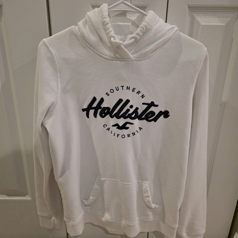 Hollister White Hoodie with Black Logo